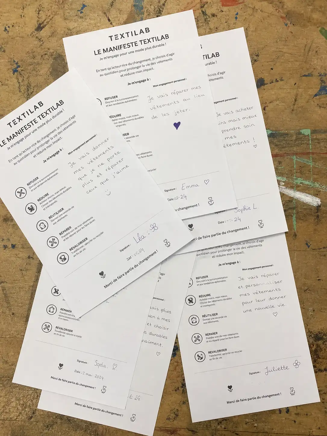 Manifeste signé par des élèves après une conférence sur la mode durable Textilab au Québec